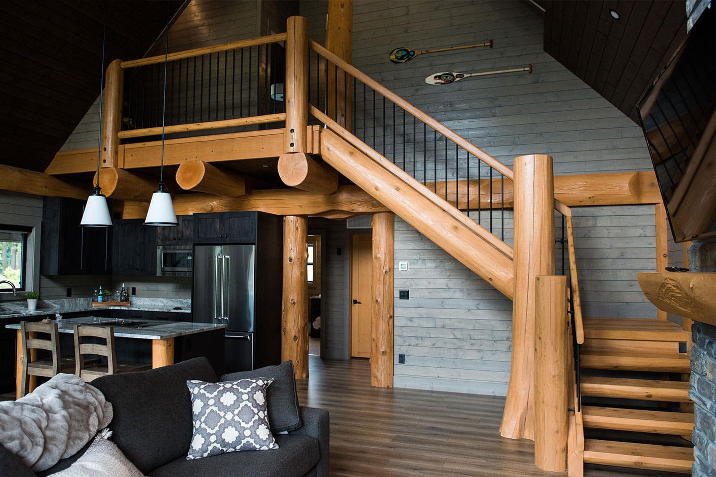 Interior of Log Cabin Kit, BC Log Home Builder.