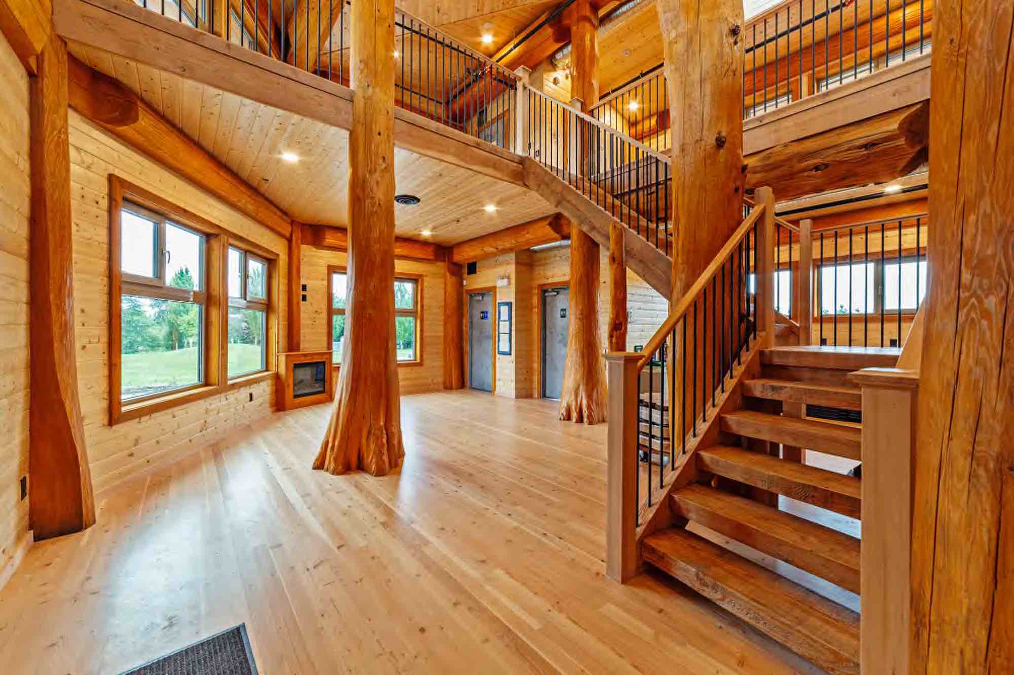 Interior of BC Home Builders Custom Built Post and Beam Log Home.