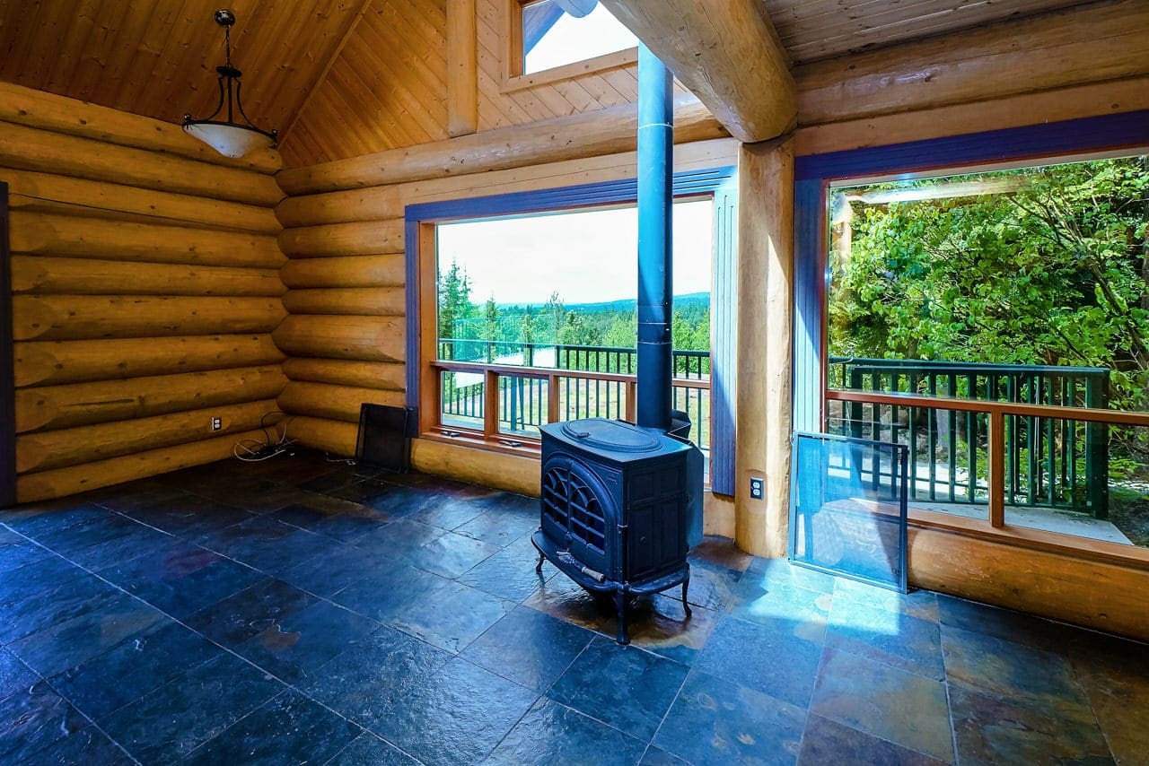 Interior of BC Home Builders Custom Full Scribe Log Home.