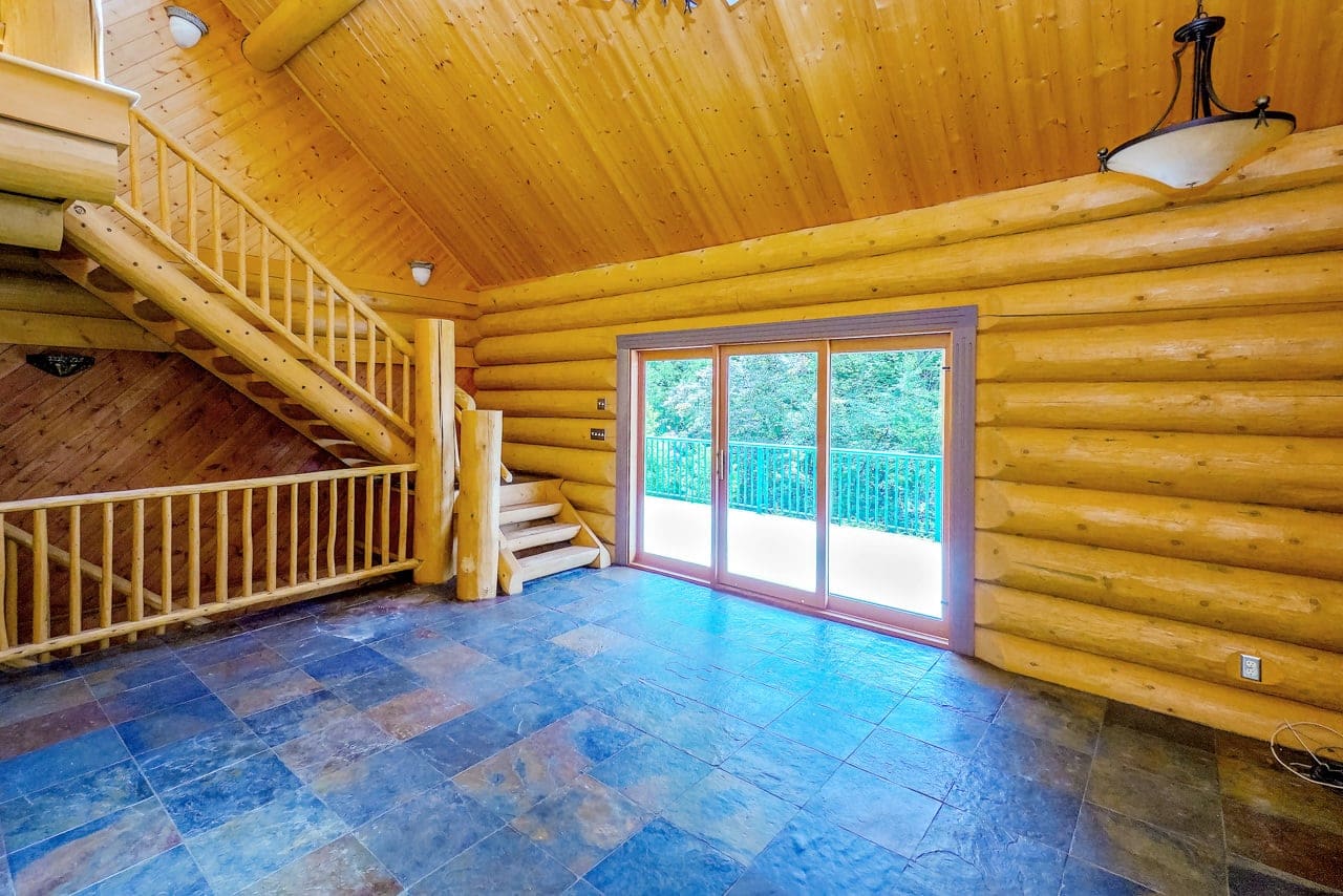 Interior of BC Home Builders Custom Full Scribe Log Home.