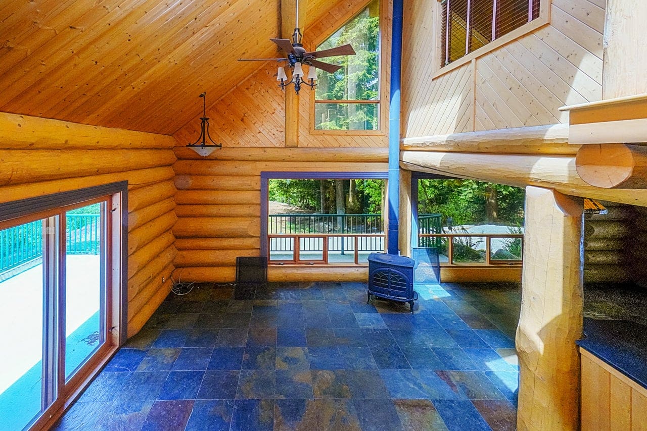 Interior of BC Home Builders Custom Full Scribe Log Home.