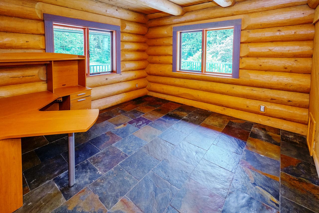 Interior of BC Home Builders Custom Full Scribe Log Home.