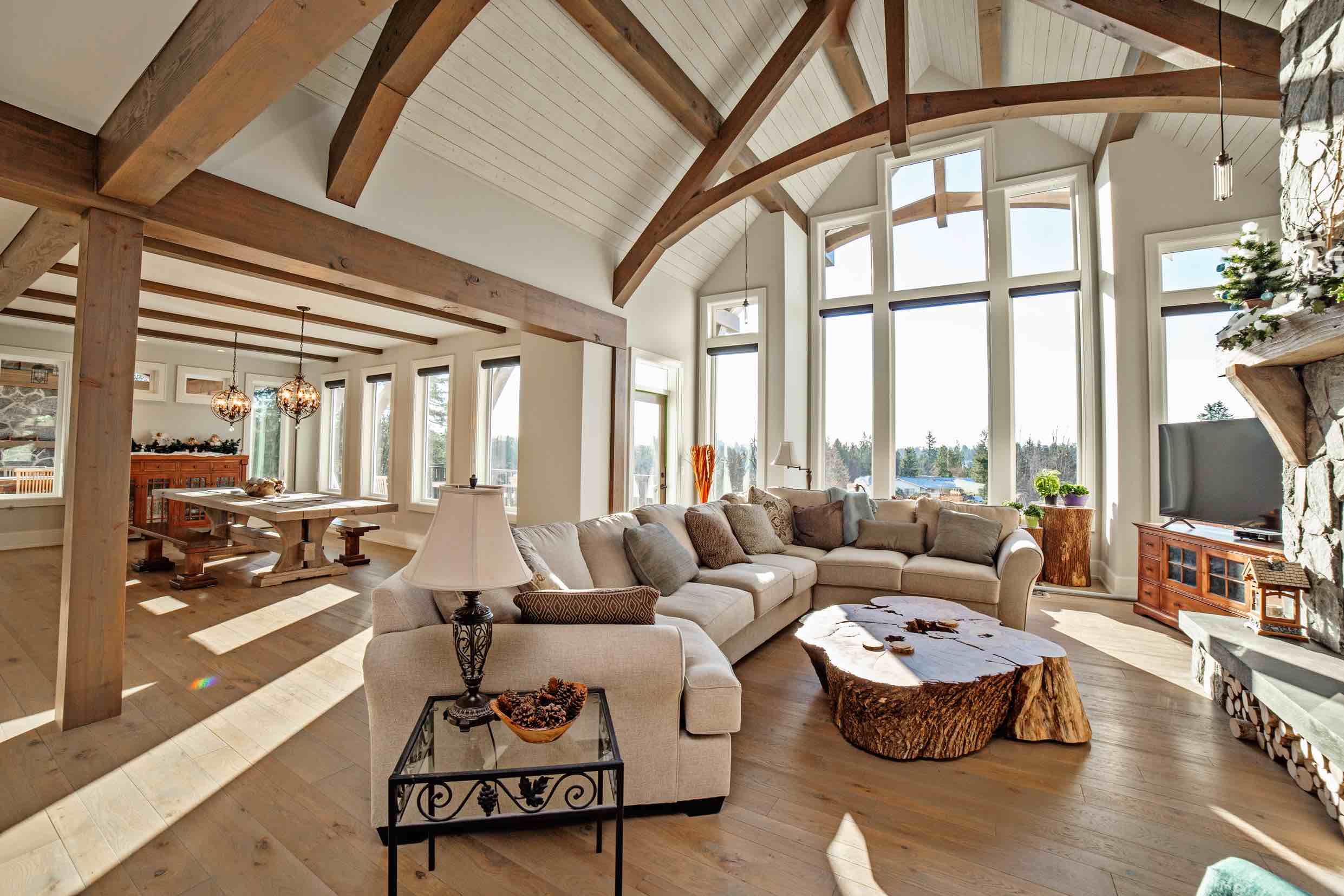 Living area of Timber Frame Log Home.