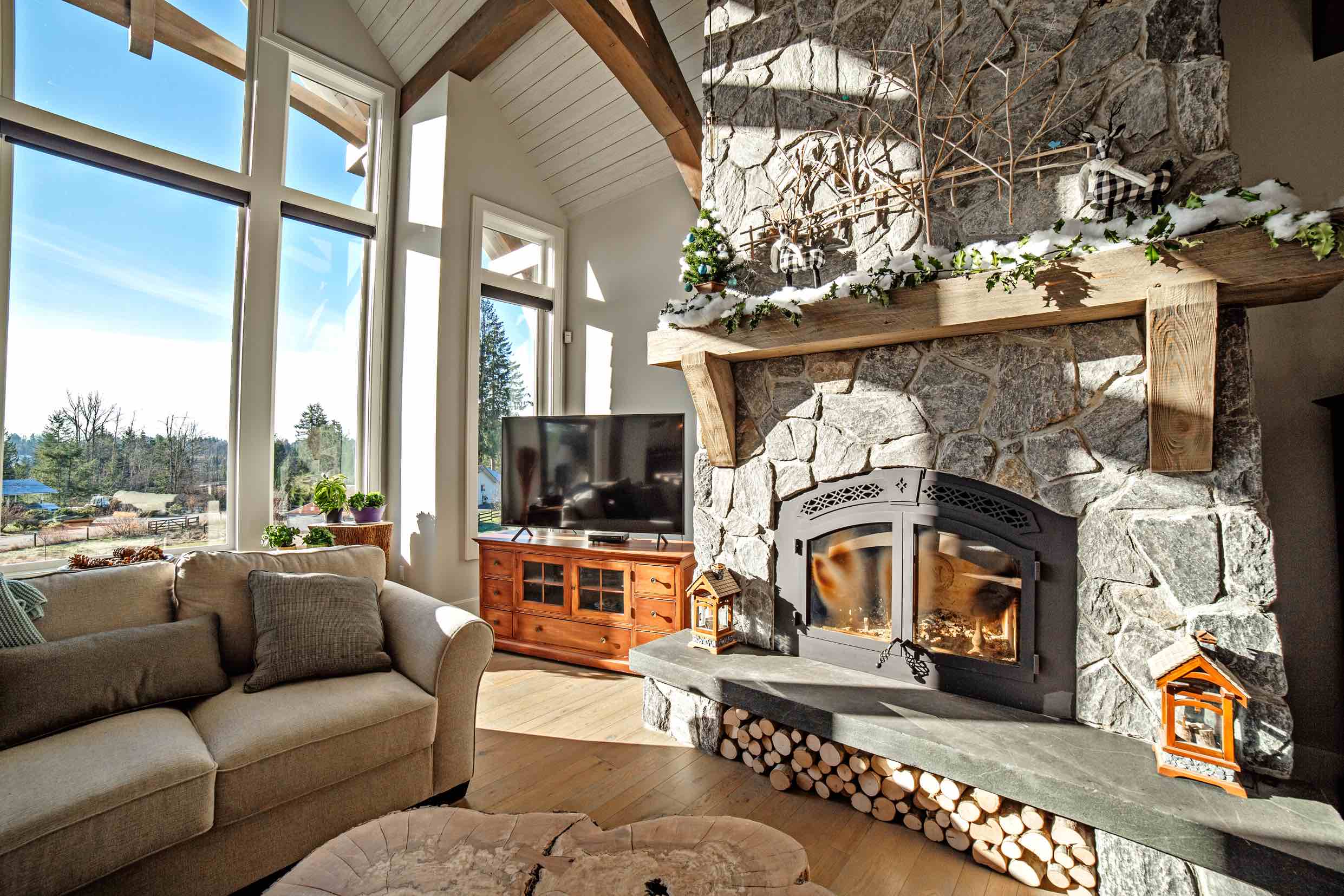 Living Area of of Timber Frame Log Home.