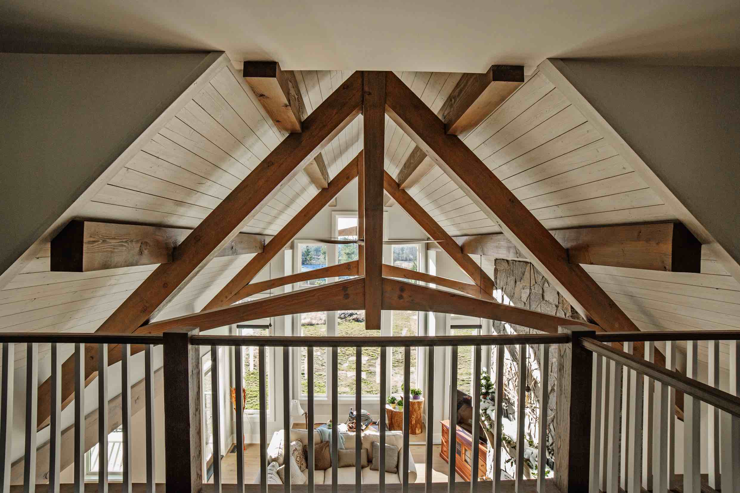 Timber accents in Custom Built Timber Frame Log Home.