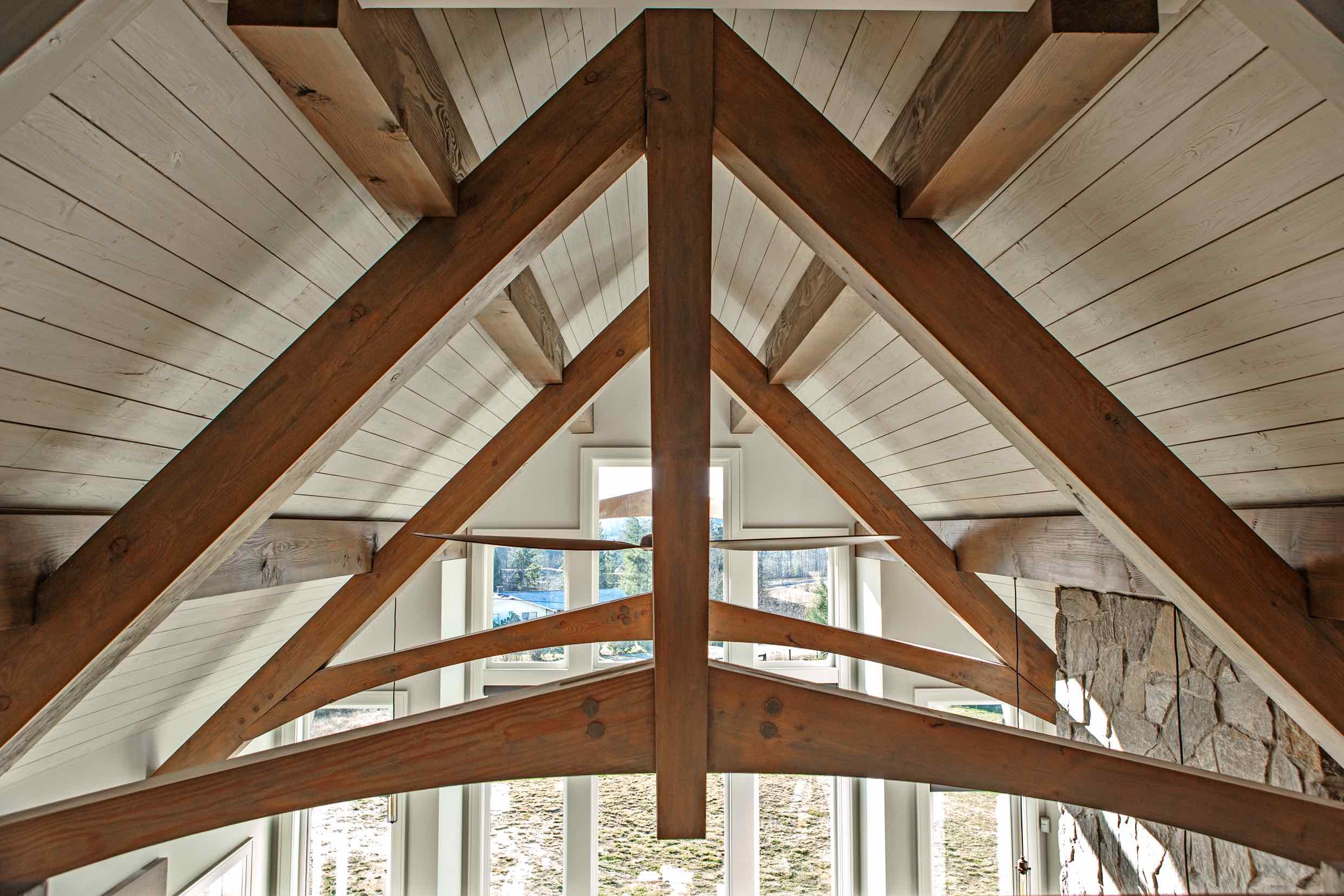 Timber accents in Custom Built Timber Frame Log Home.