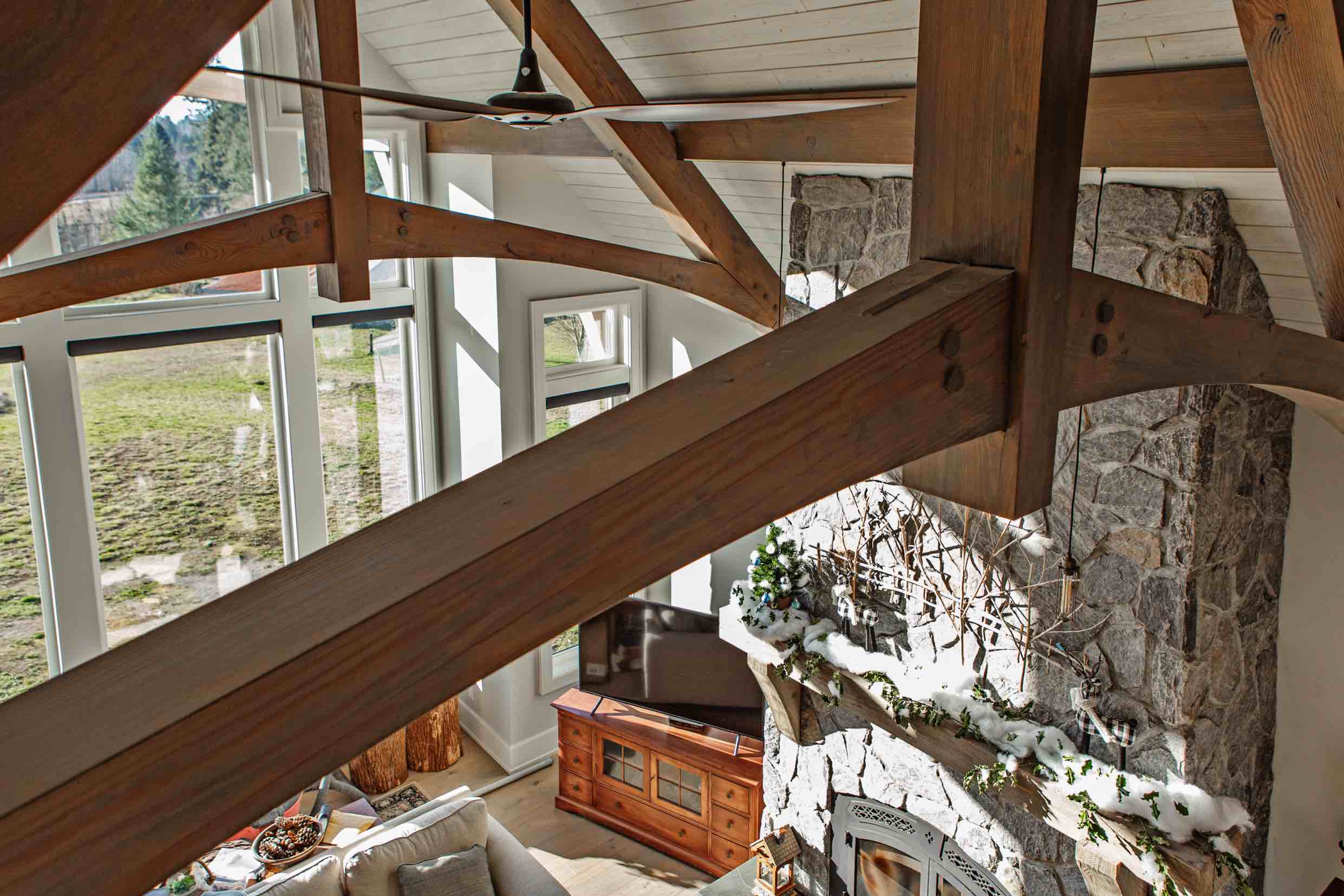 Timber accents in Custom Built Timber Frame Log Home.