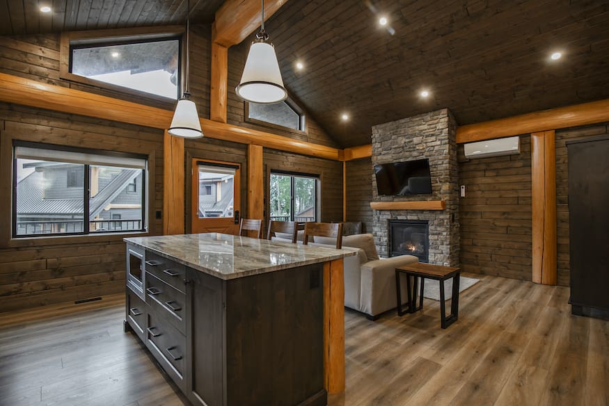 Interior view of custom Built Twin Eagles Log Cabin Kits.