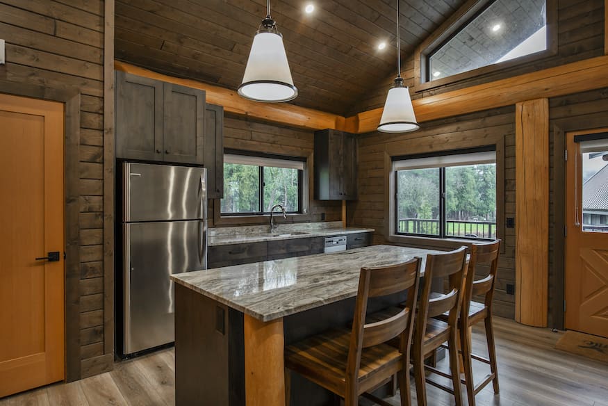 kitchen view of Bc Home Builders twin eagle log cabin kits