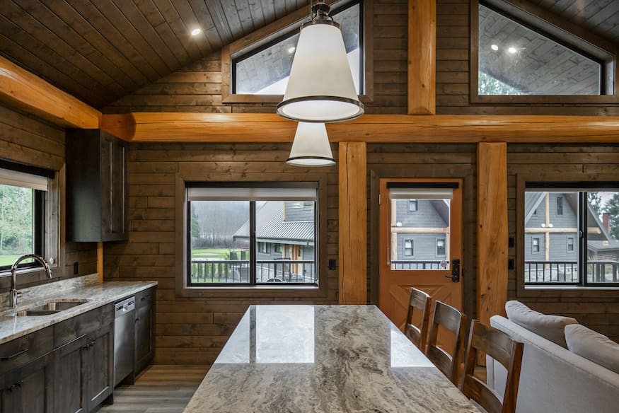 kitchen view of Bc Home Builders twin eagle log cabin kits