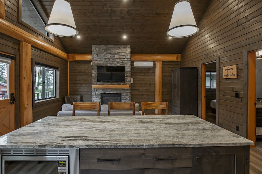 kitchen view of Bc Home Builders twin eagle log cabin kits