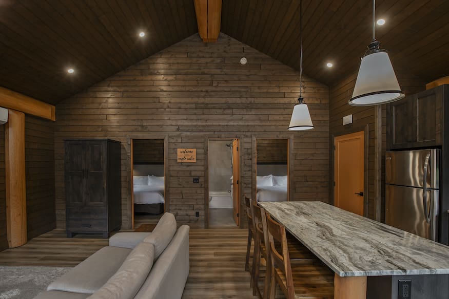 kitchen and living area view of Bc Home Builders twin eagle log cabin kits