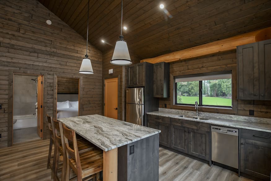kitchen view of Bc Home Builders twin eagle log cabin kits