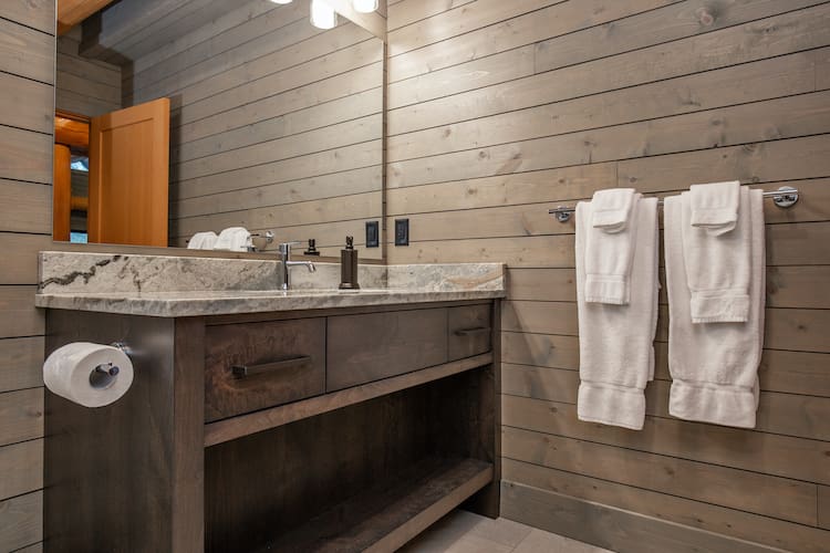 bathroom vanity and towel rack in log cabin kit