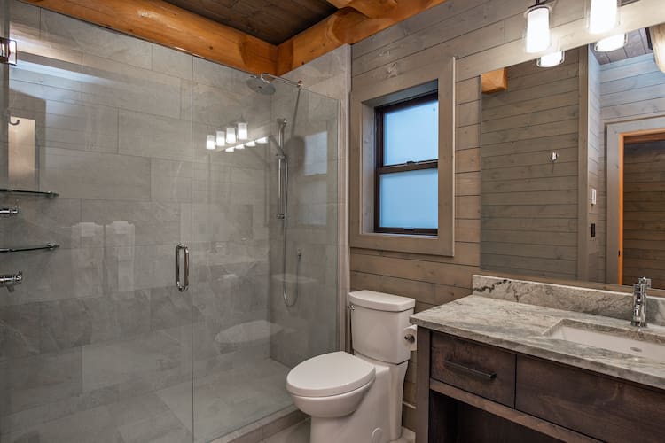 bathroom view in custom built log cabin kit