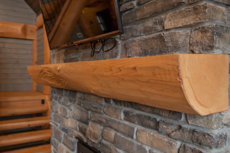 mantle in custom built log cabin kit.