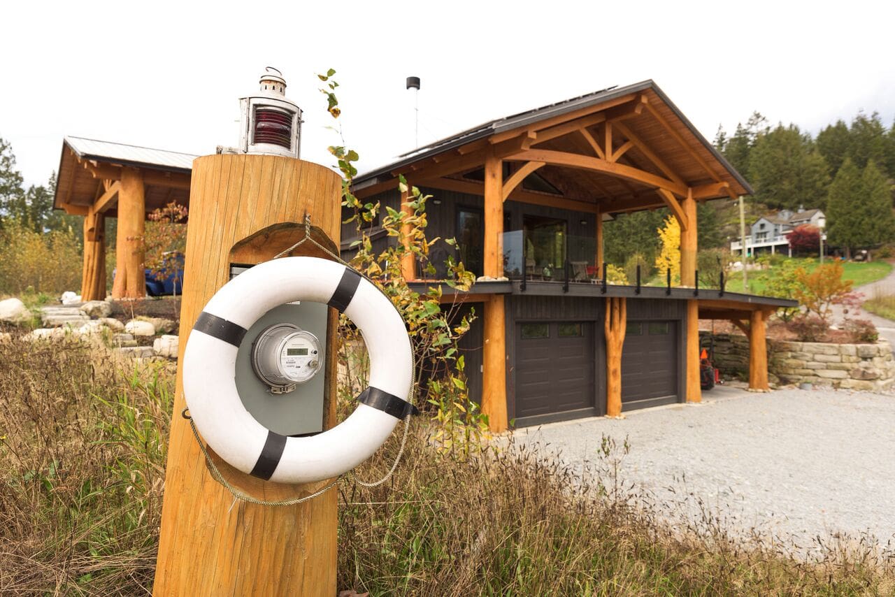 Exterior of Timber Frame Log home by BC Log Home Builders.