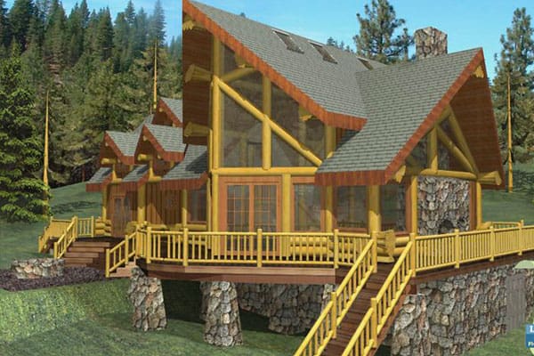 Plan-Ruby-Lake Post and Beam Log Home Custom Built Floor Plans.