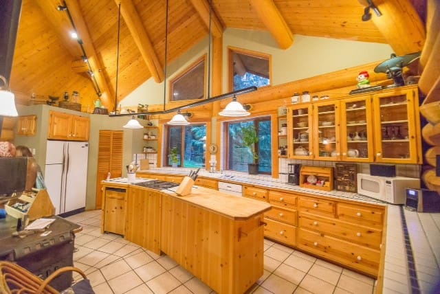 kitchen of BC Log Home Builders Log Home.