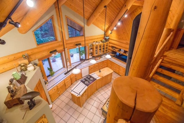 kitchen of BC Log Home Builders Log Home.