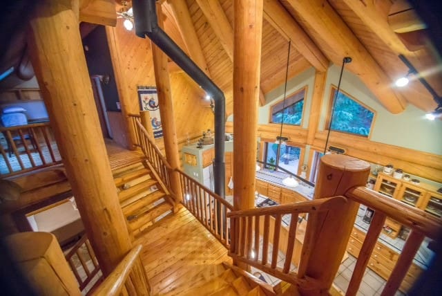 custom built log staircase.