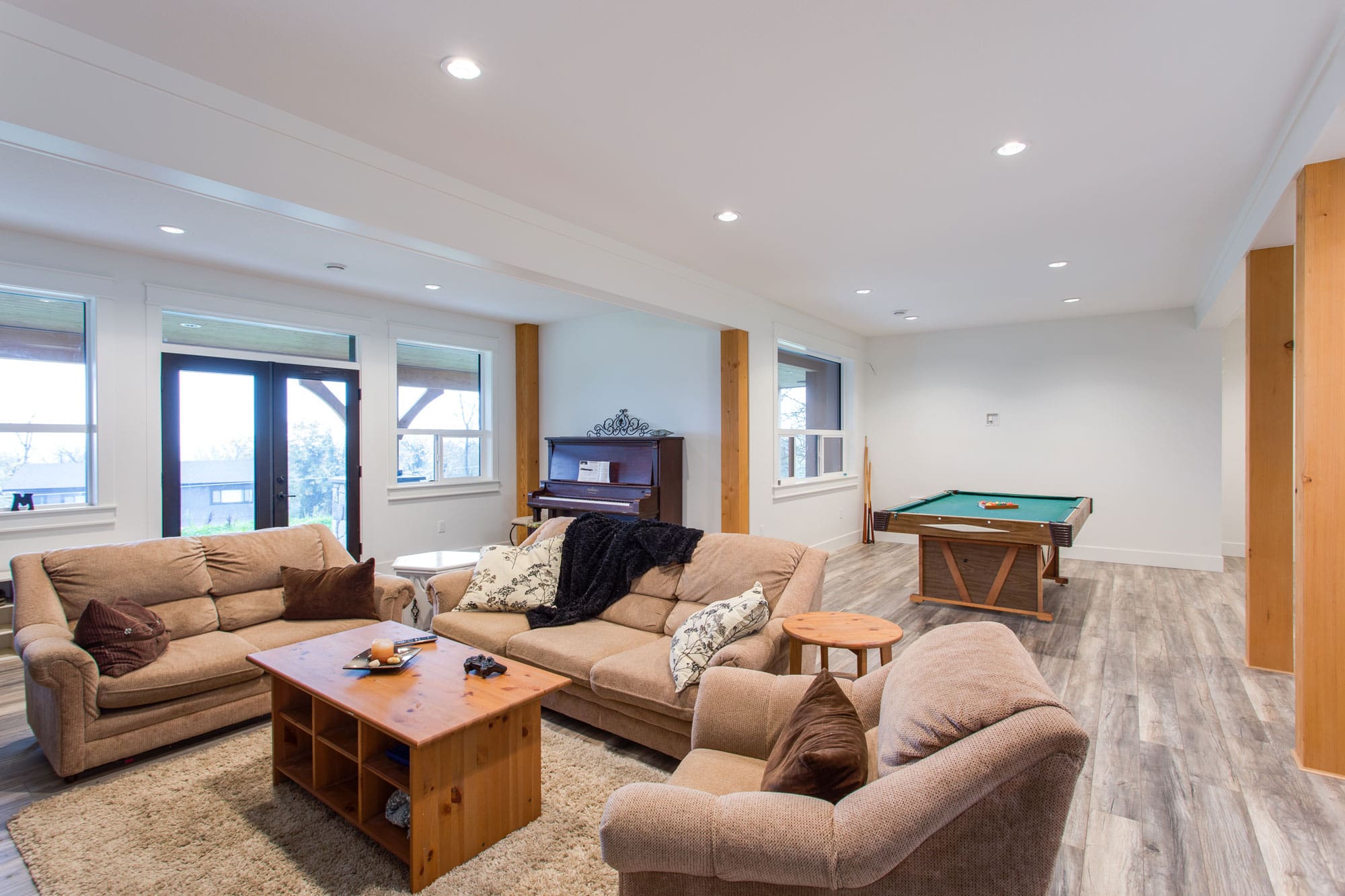 Living area of BC Log Home Builders Timber Frame Home.