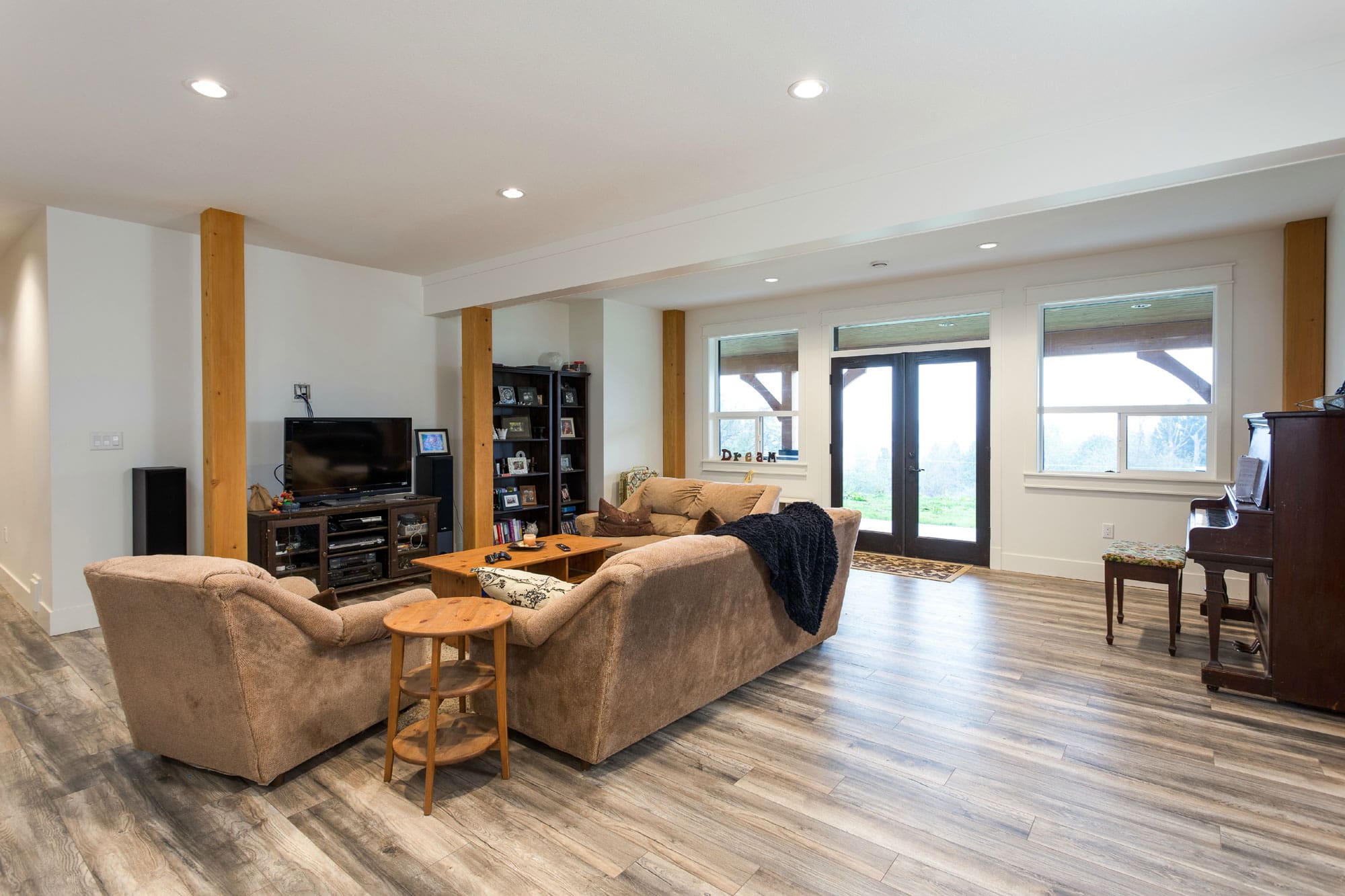 Living area of BC Log Home Builders Timber Frame Home.