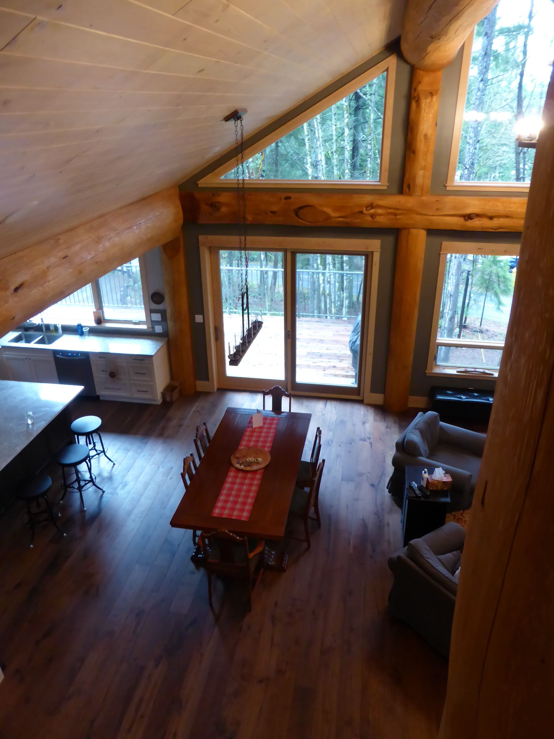 Living Area in Custom built Post and Beam Log Home.
