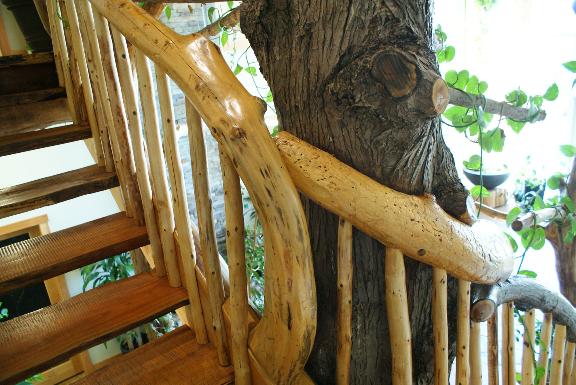 custom built log cabin stairs.