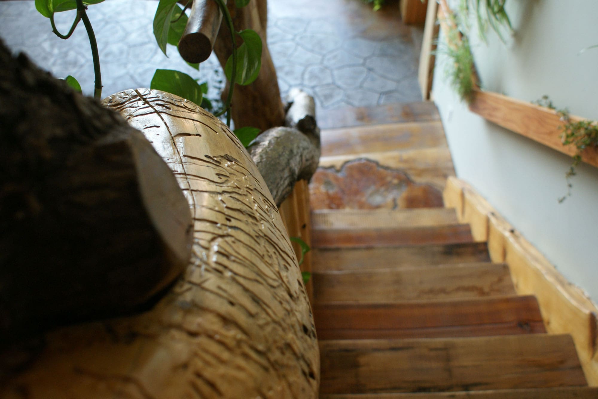 custom built log cabin stairs.