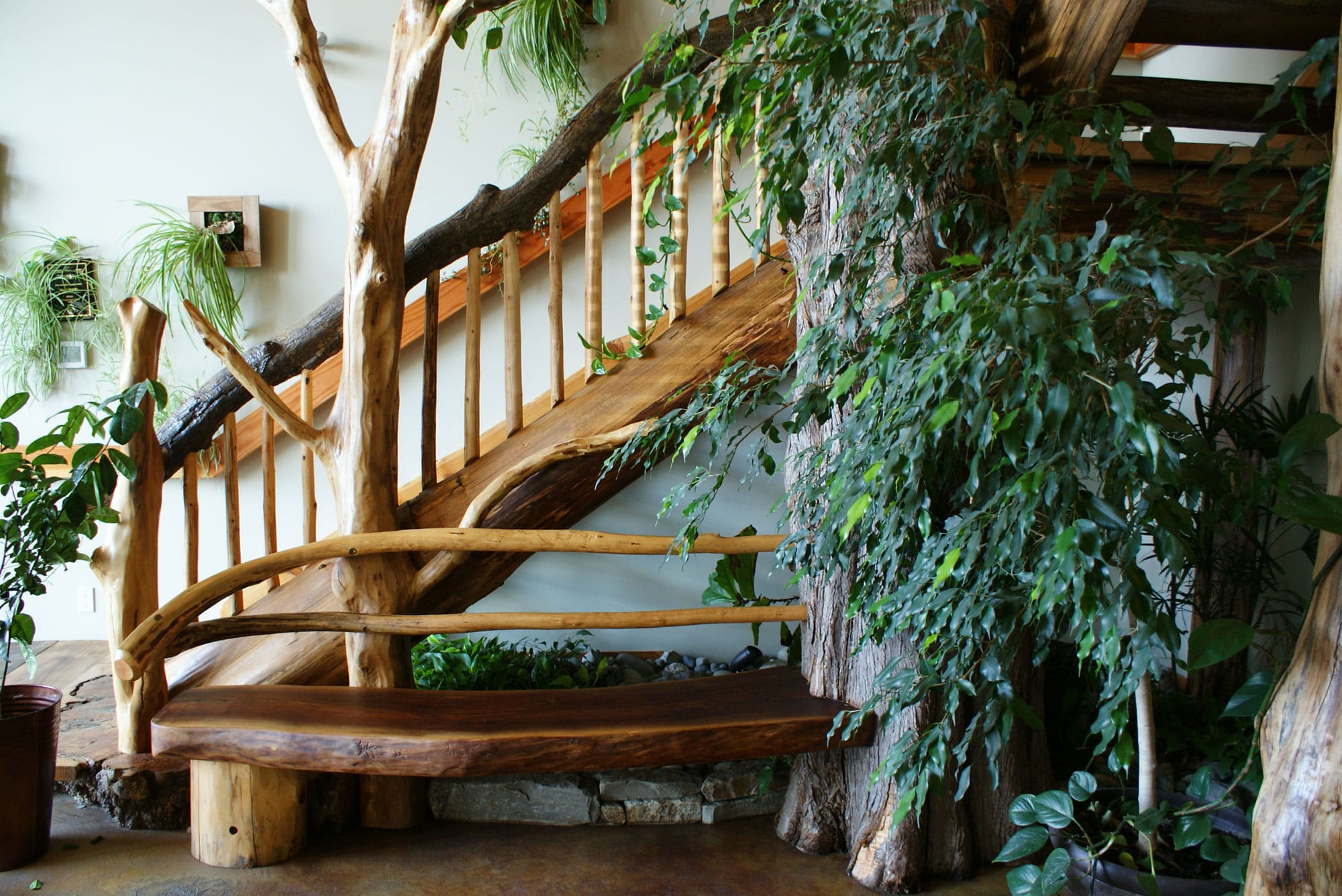 custom built log cabin stairs.