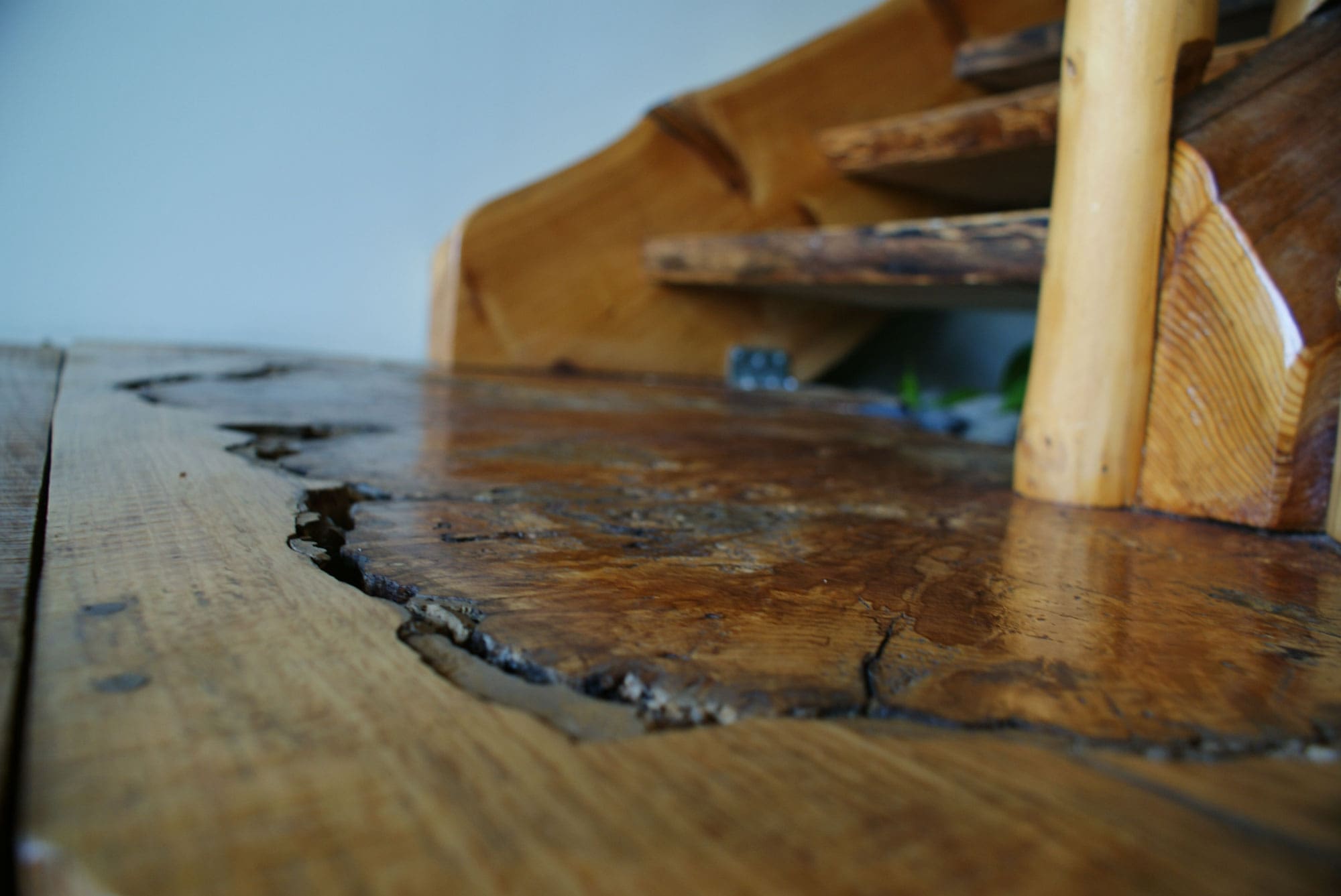 custom built log cabin stairs.