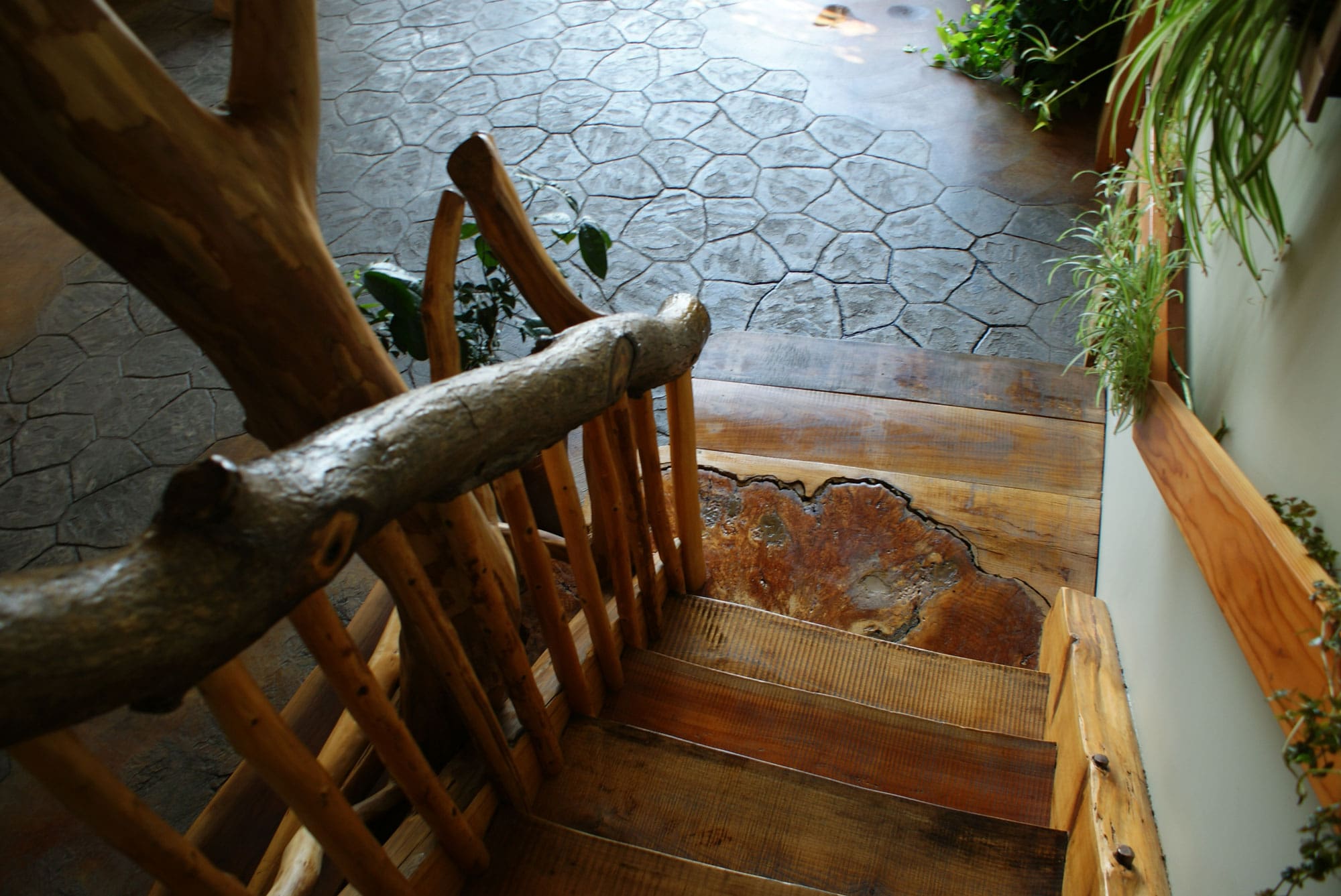 custom built log cabin stairs.