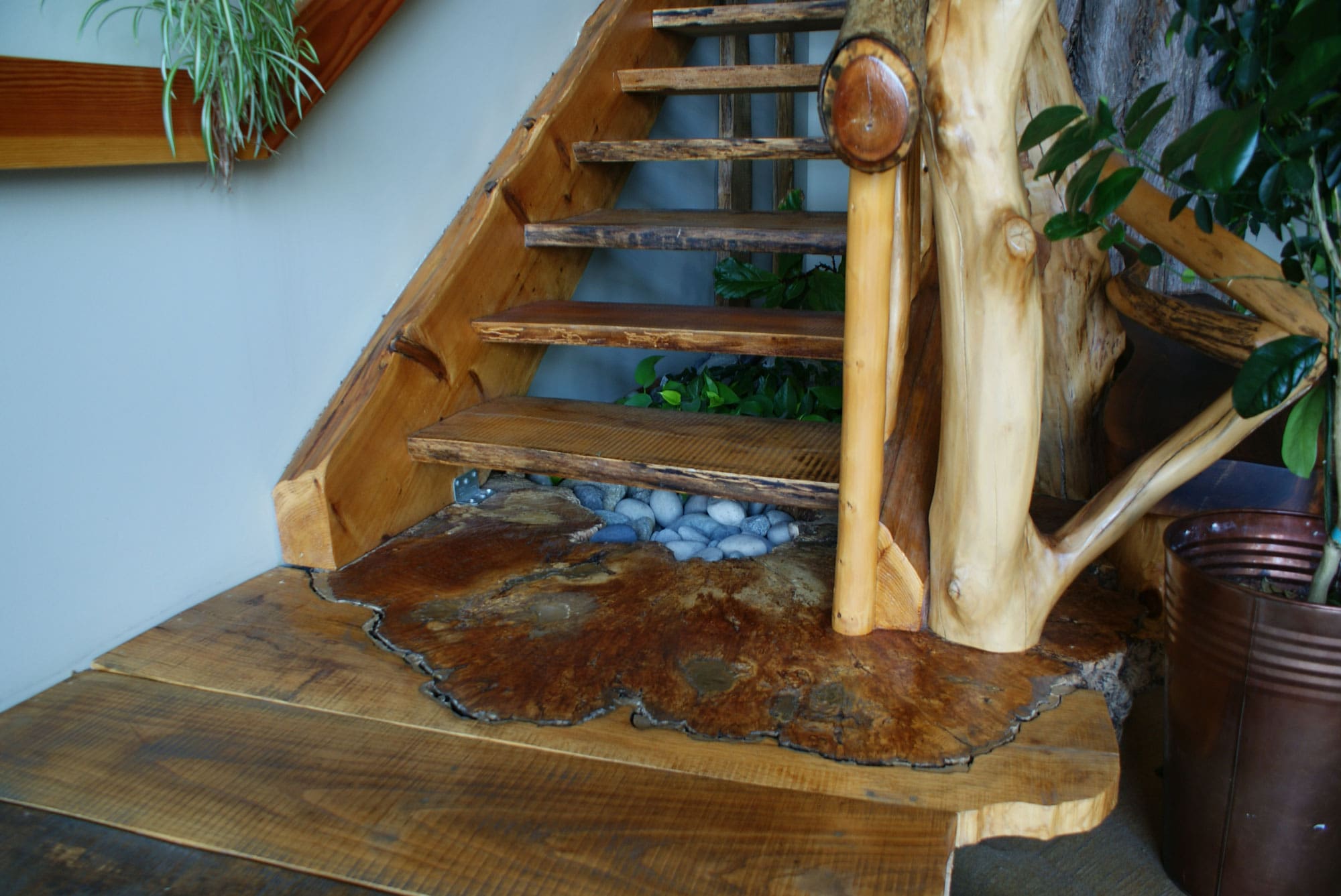 custom built log cabin stairs.