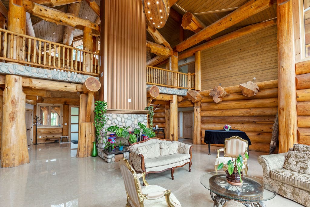 Custom built post and beam log home - living area.