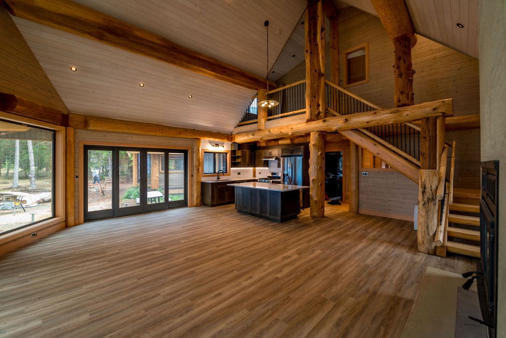 BC Log Home Builders interior of custom built log cabin