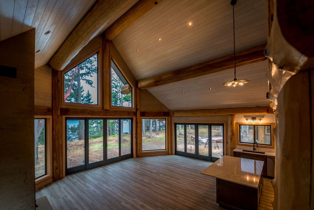 Open Living Area of Custom Built Connect Log Cabin Kits